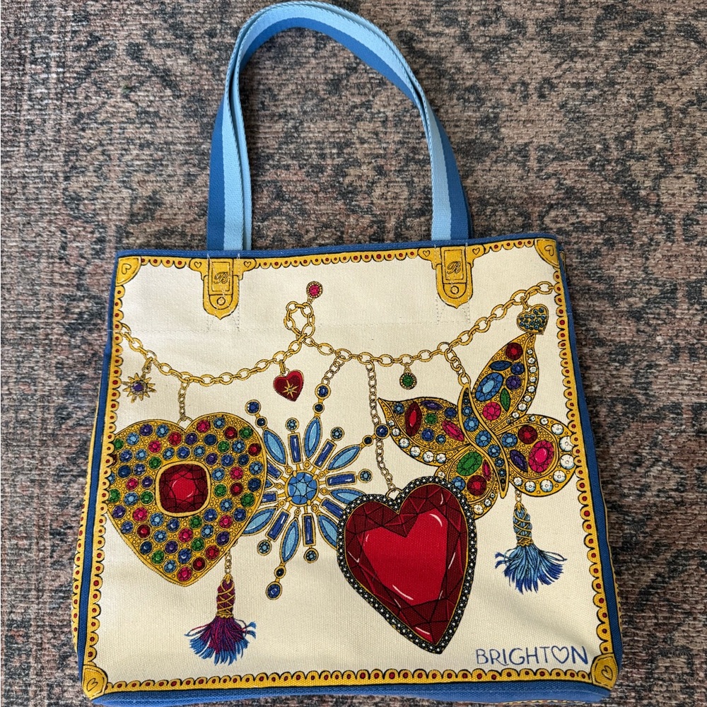 Brighton Jewel-Embellished Tote with Blue Handles